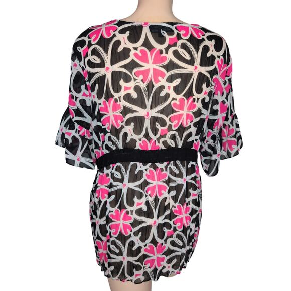 VTG Y2K Sheer Chiffon Empire Waist Top Large Floral Whimsigoth Fairy Grunge Boho - Picture 2 of 5